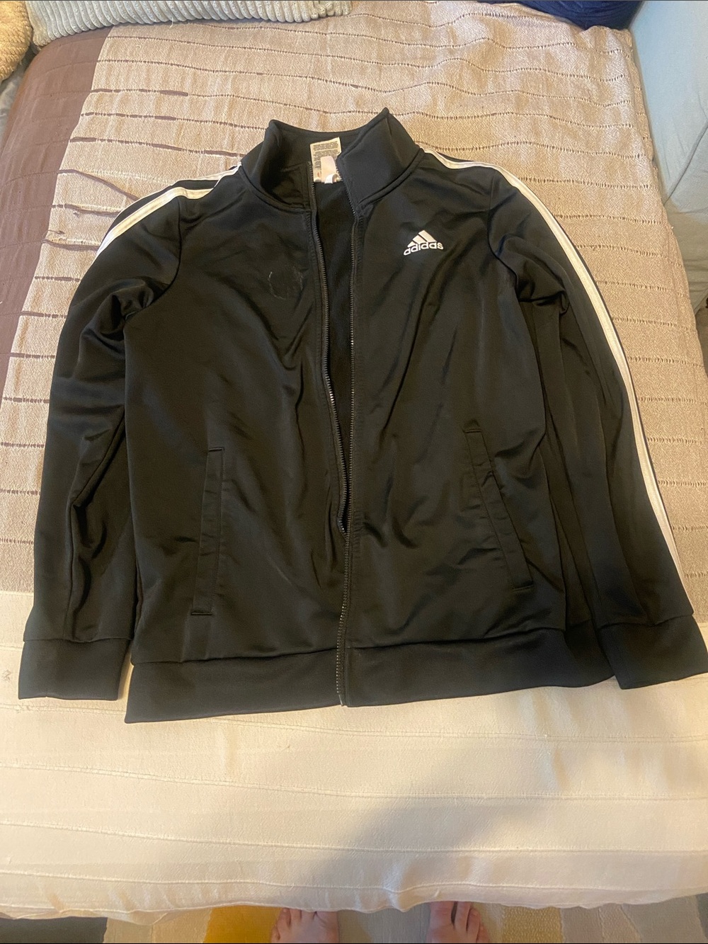 adidas Black Track Jacket with White Stripes and Logo